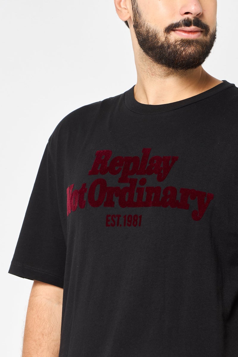 Replay تي شيرت رجالي بأكمام قصيرة وياقة دائرية بشعار العلامة التجارية، أسود - Image 3