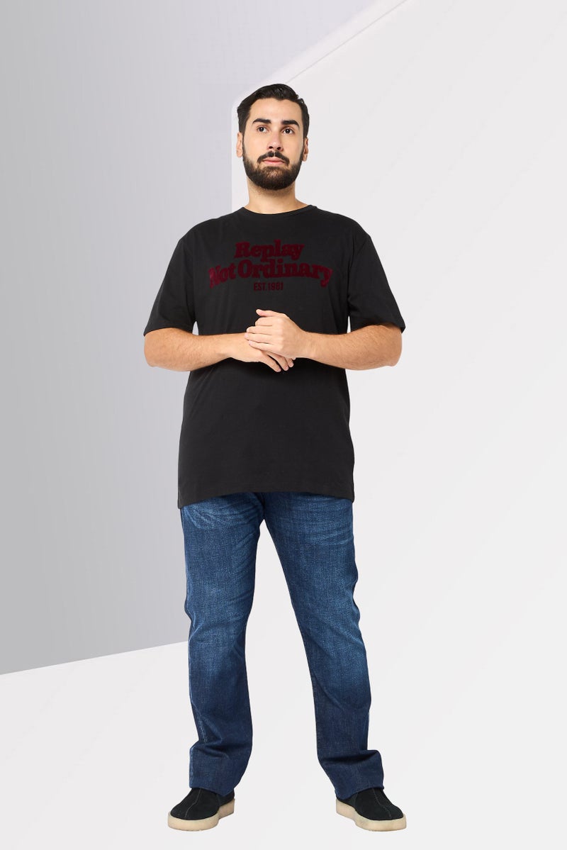 Replay تي شيرت رجالي بأكمام قصيرة وياقة دائرية بشعار العلامة التجارية، أسود - Image 2