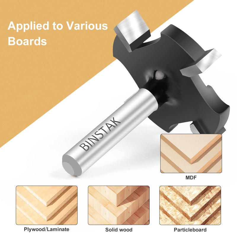 Binstak Cnc Spoilboard Surfacing Router Bit 1/4 Inch Shank  Extra Large 1-1/2 Inch Cutting Diameter  Slab Flattening Router Bit Planing Bit Wood Planing Bit Dado Planer Bit(Carbide-4 Wings) - Image 5