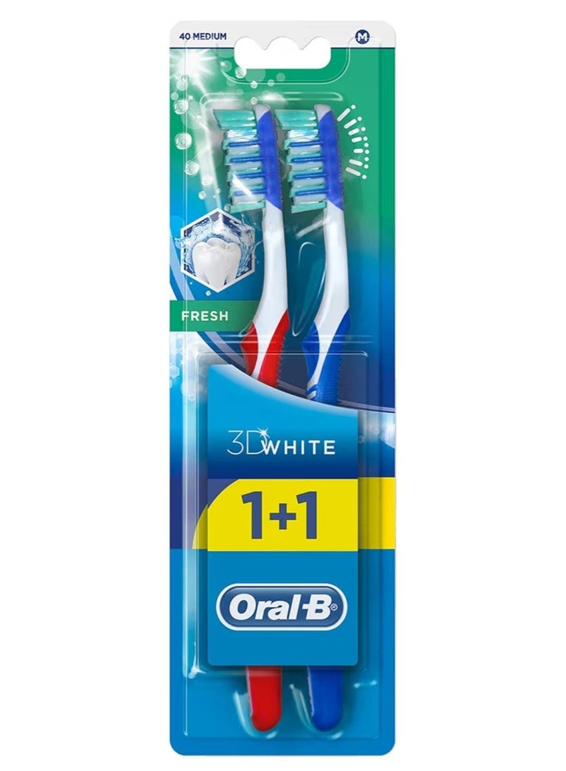 Oral-B 3D White Fresh Manual Toothbrush, Medium Bristles, 2 Count