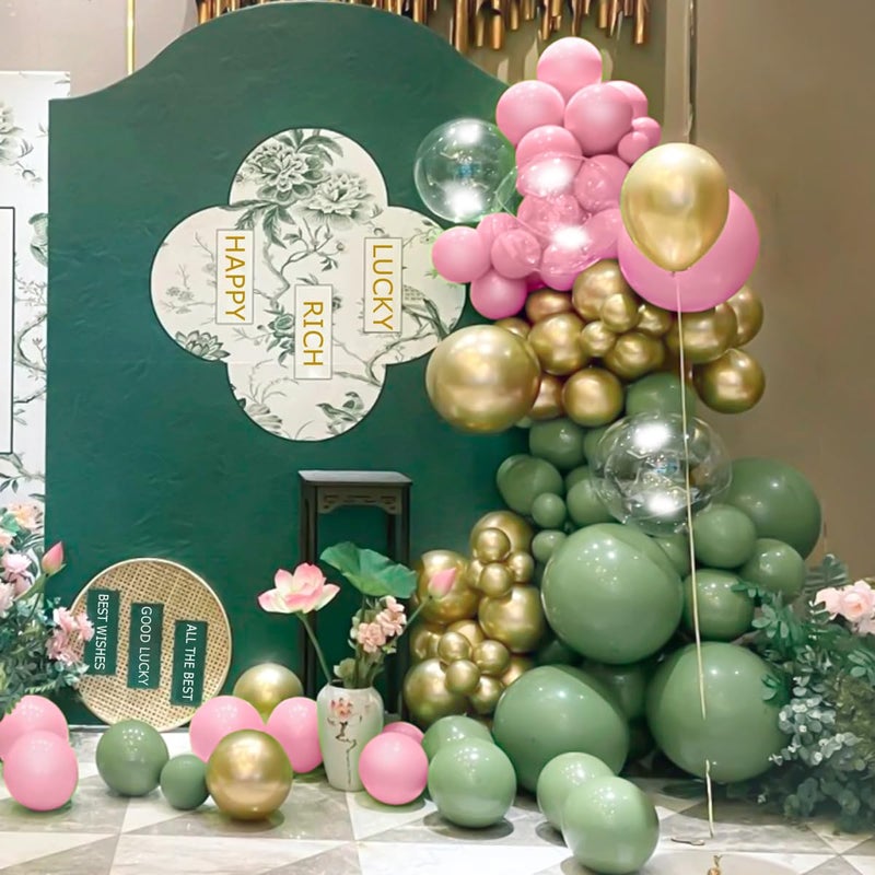 MEBAY Sage Green Pink Gold Balloon Arch Kit, 141Pcs Sage Green Pastel Pink Chrome Gold Sand White Latex Balloons for Birthday Wedding Baby Shower Gender Reveal Anniversary - Image 3