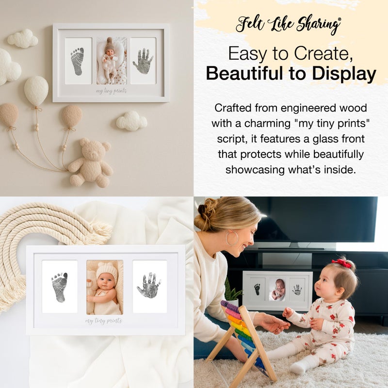 Felt Like Sharing My Tiny Prints Newborn Baby Handprint and Footprint Kit - Photo Keepsake Frame with Ink Pad for Baby Hand and Footprints - Great New Parent Present - 17” L x 9.5” H (Gray) - Image 4