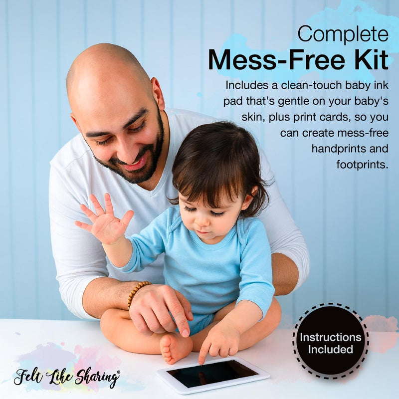 Felt Like Sharing My Tiny Prints Newborn Baby Handprint and Footprint Kit - Photo Keepsake Frame with Ink Pad for Baby Hand and Footprints - Great New Parent Present - 17” L x 9.5” H (Gray) - Image 3