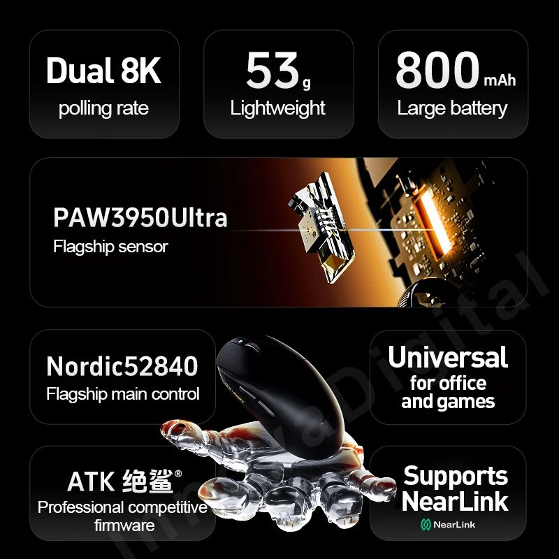 ATK Dragonfly A9 Series Wireless Gaming Mouse Paw3950, Ultralight Ergonomic Tri-Mode FPS Mouse, White - Image 4