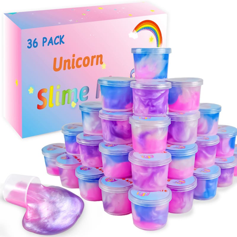 HOOLYUK 36 Packs Unicorn Slime Kit, Unicorn Party Favors for Kids, Pretty Stretchy & Non-Sticky Galaxy Slime Pack, Slime Party Favors for Girls & Boys Goodie Bag Stuffers - Image 1