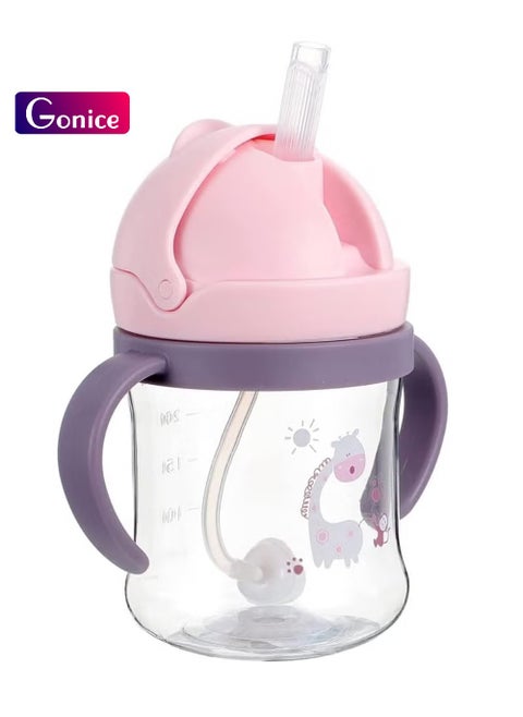 250ml Sippy Cups for Toddlers, Toddler Straw Cups, Transition Sippy Cups 6-12 Months, 360 Degree Water Leak Proof Straw Cup with Scale and Handle