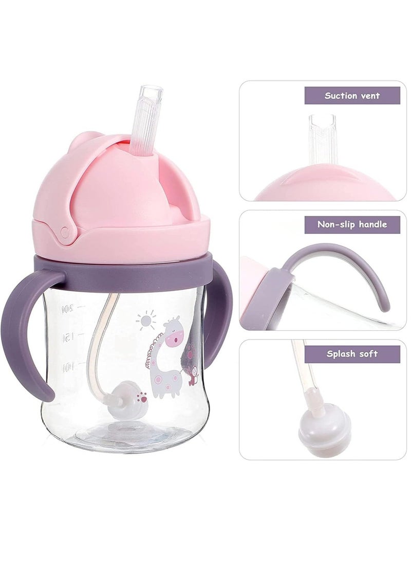 250ml Sippy Cups for Toddlers, Toddler Straw Cups, Transition Sippy Cups 6-12 Months, 360 Degree Water Leak Proof Straw Cup with Scale and Handle