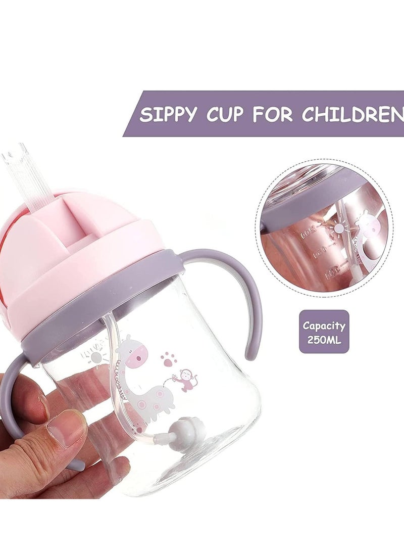 250ml Sippy Cups for Toddlers, Toddler Straw Cups, Transition Sippy Cups 6-12 Months, 360 Degree Water Leak Proof Straw Cup with Scale and Handle