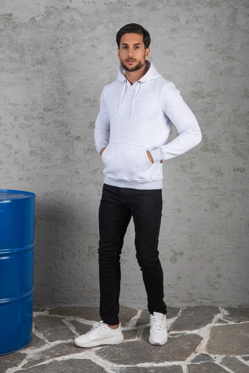 فور مان Men's Standard Fit Fleece Lined 3 Thread Hooded Kangaroo Pocket Cotton Sweatshirt