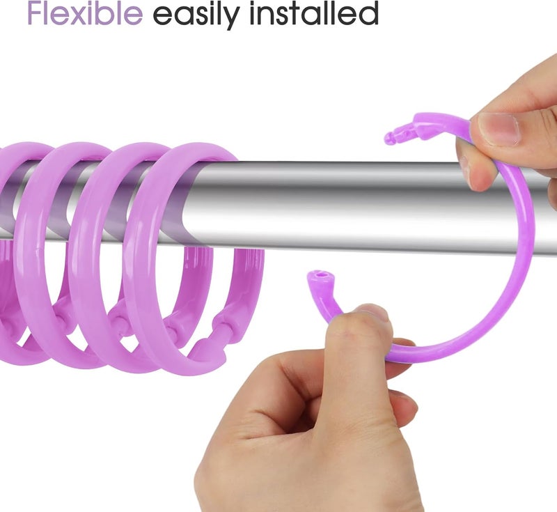 Qulable Purple Shower Curtain Hooks - 12 Pcs Circular Plastic Shower Curtain Rings for Bathroom - O Shaped Purple Shower Hooks Rings for Shower Curtain Rod - Image 3