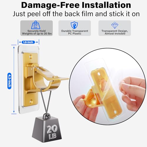 Antimbee 6PCS Self Adhesive Curtain Rod Bracket, No Drilling Curtain Rod Holders, 20lbs Load Capacity Golden Hangers for Dorm, Bathroom, Living Room, Kitchen - Image 4