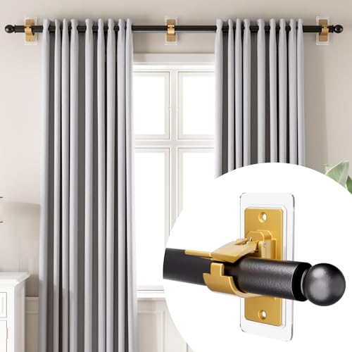 Antimbee 6PCS Self Adhesive Curtain Rod Bracket, No Drilling Curtain Rod Holders, 20lbs Load Capacity Golden Hangers for Dorm, Bathroom, Living Room, Kitchen - Image 3