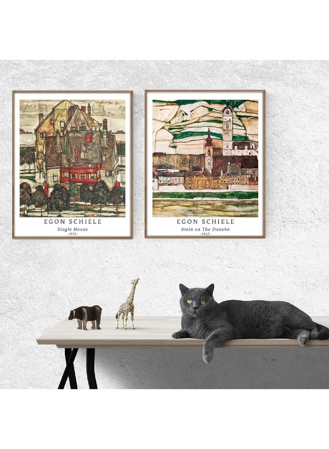 Home Trove Berkin Arts Wall Art Unframed Prints Giclee Art Paper Set of 4, 8x10 inch Landscape Artwork, Bedroom Decoration Brown Abstract Antique Illustrations Geometric House Egon Schiele Paintings - Image 5