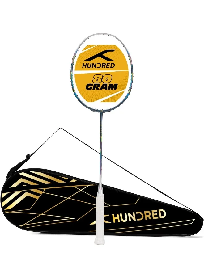 HUNDRED N-Ergy 80 Carbon Fibre Unstrung Badminton Racket With Full Racket Cover For Intermediate Players (80G, Maximum String Tension - 32Lbs)