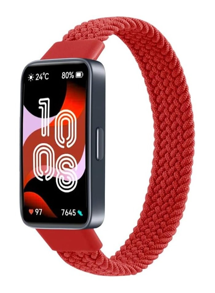 Braided Strap Compatible with for Huawei Band 9/8 Replacement Watchband, Woven Nylon Elastic Loop Stretchy Band with Huawei Band 8/9 Medium Size (Red)