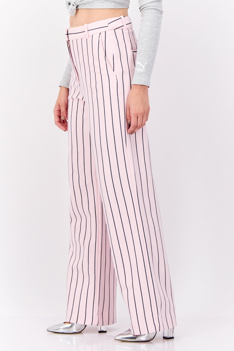 ESPRIT Women Regular Fit Wide Leg Stripped Pants, Multicolor - Image 2