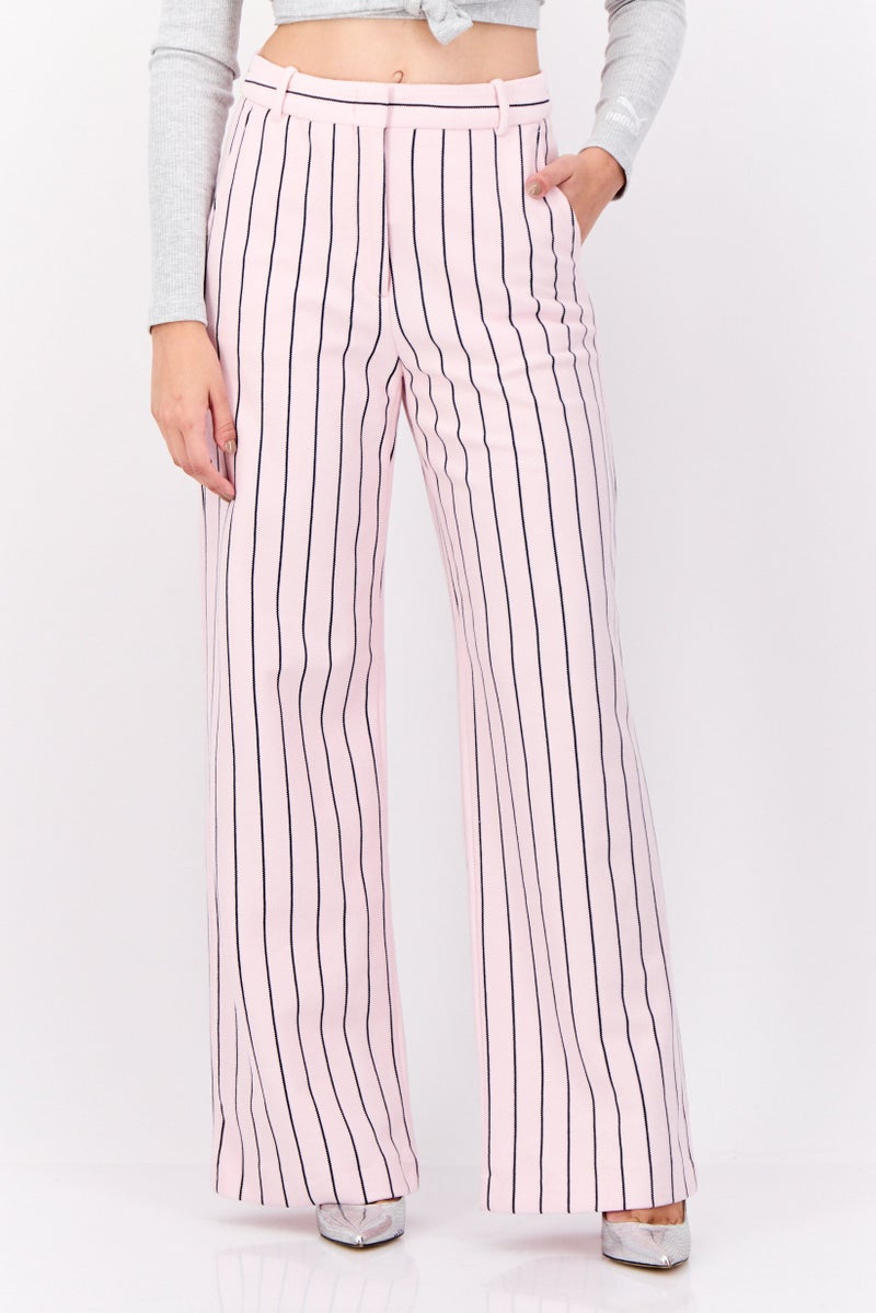 ESPRIT Women Regular Fit Wide Leg Stripped Pants, Multicolor - Image 1