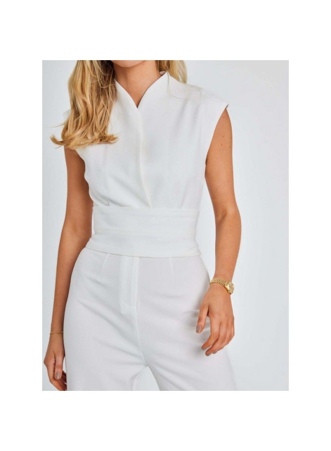 European And American Solid Color Fashion Women's Sleeveless Slimming Wide Leg Jumpsuit