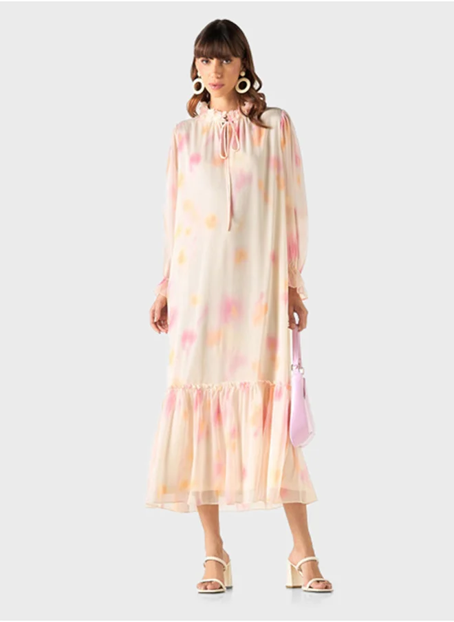 2Xtremz Printed Tie-Up Belted Dress