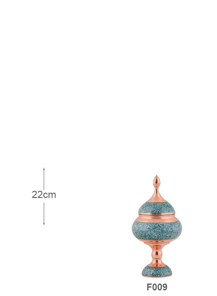 Aghajani Handcrafted Antique Turquoise and Copper Candy Dish Bowl with Lid, 22cm Vintage-Inspired Home Decor - Image 2