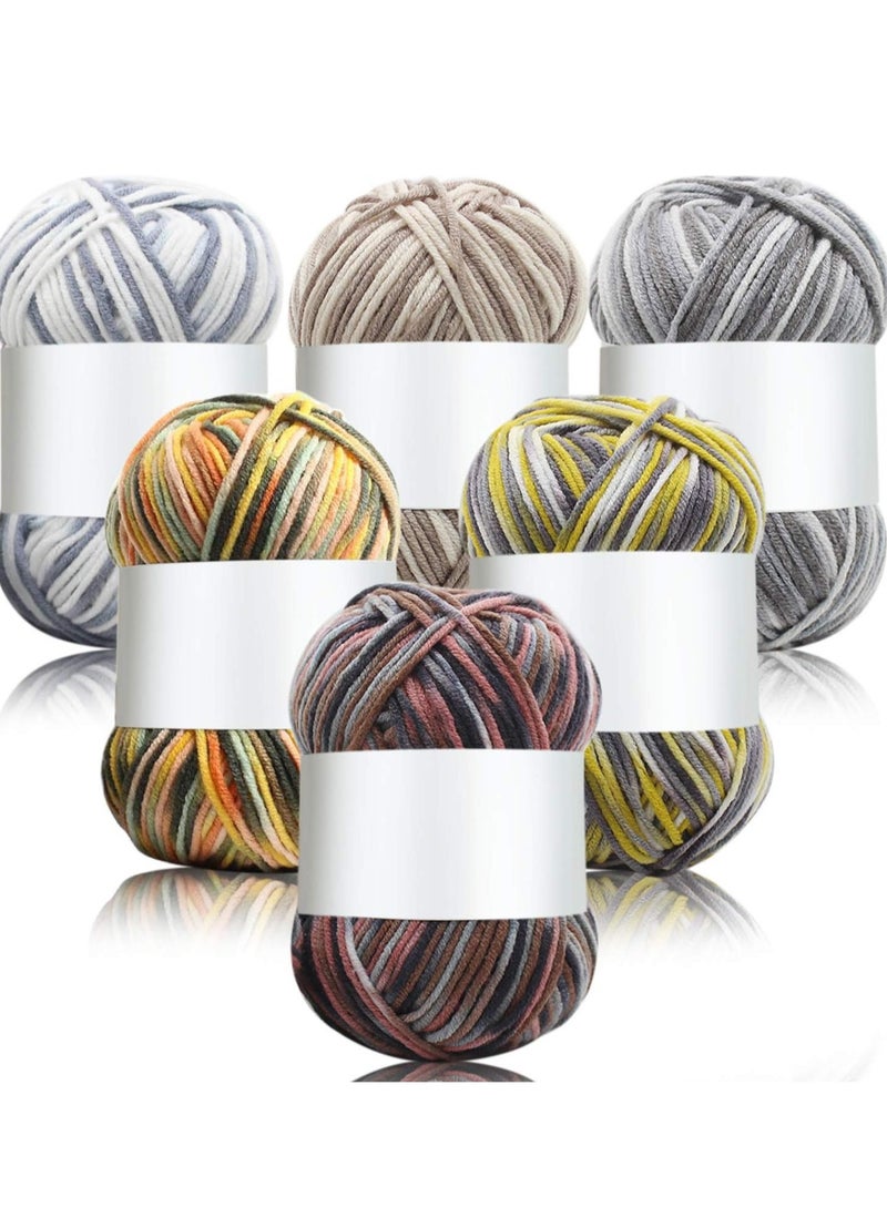 6 Pcs Multi-Colored Acrylic Crochet Yarn Set, Perfect for Knitting, Crocheting, and Craft Projects - Ideal for Sweaters, Scarves, Hats, and More (C)