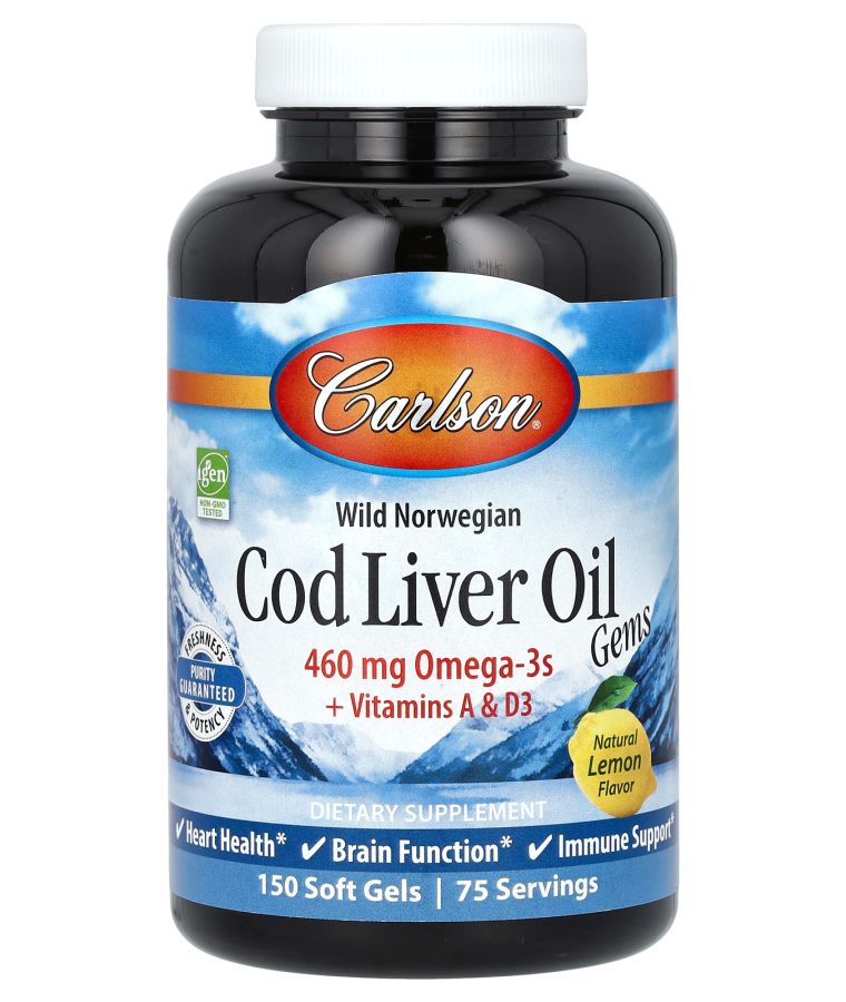 Wild Norwegian Cod Liver Oil Gems Natural Lemon 150 Soft Gels
