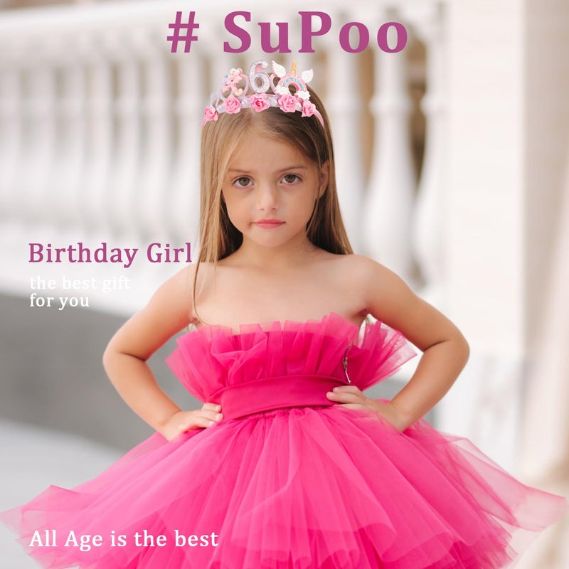 SuPoo 6th Birthday Headband Flower Crown for Girls Princess Tiara Decorations Hair Band Cute 6 Year Old Party Accessory - Image 3