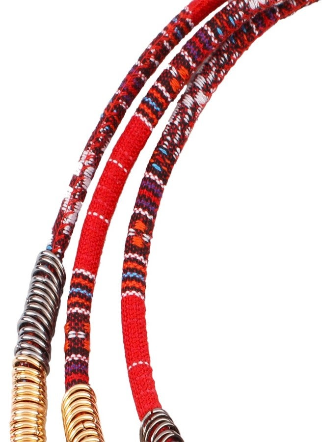 HENGYID African Style Necklace Multi-Layer Alloy Feather Fringed Necklace Earrings Set (RED) - Image 5