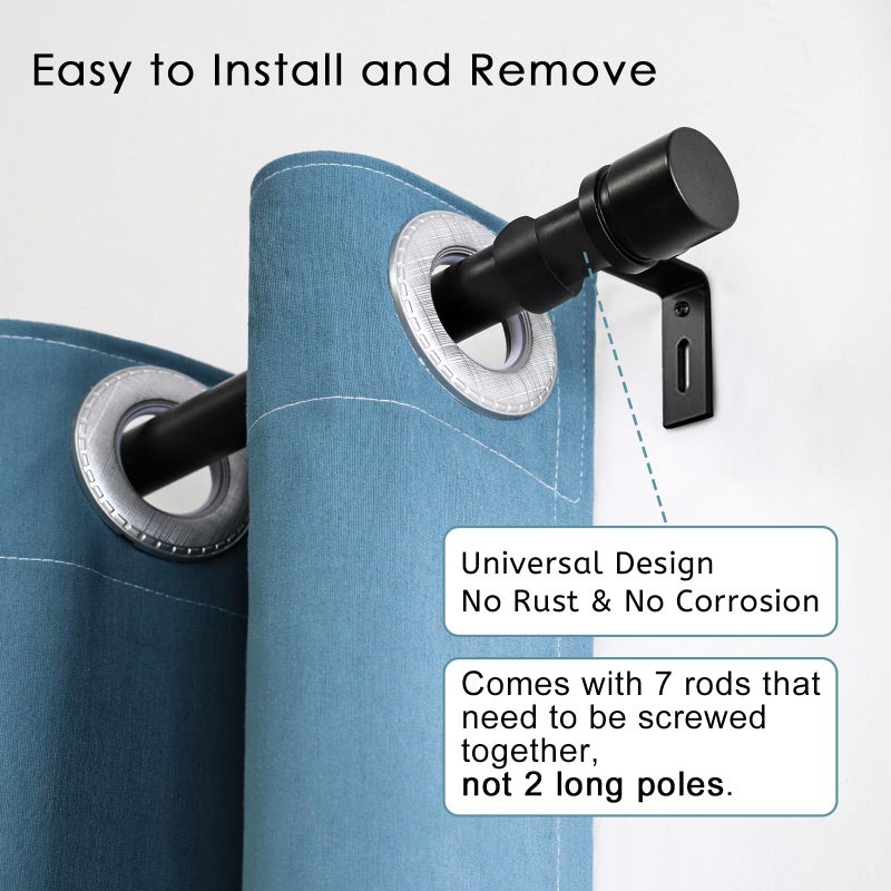 Byondeth Curtain Rods for Windows 16 to 120 Inches Adjustable Length 1 Inch Diameter Window Curtain Rod with Aluminium Finials, Black - Image 2