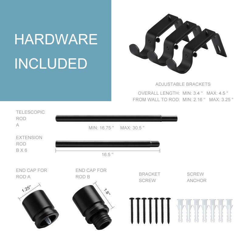 Byondeth Curtain Rods for Windows 16 to 120 Inches Adjustable Length 1 Inch Diameter Window Curtain Rod with Aluminium Finials, Black - Image 4