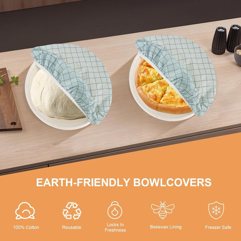 BERBAM Reusable Bowl Covers for Bread Proofing（2 Large）- Cotton Beeswax Bowl Covers Reusable with Elastic Rim, Sourdough Bowl Cover for Food Storage and Food Preservation (10INCH)(tartan) - Image 3