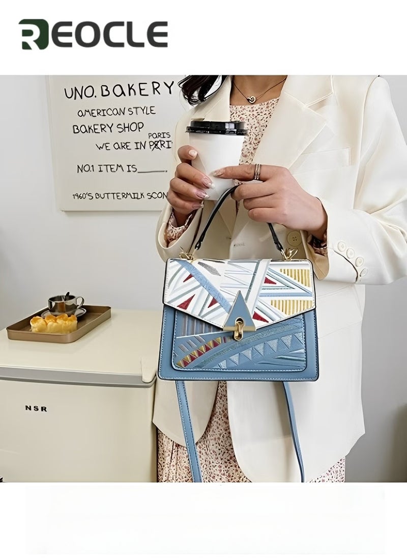 REOCLE Women's Crossbody Bags Color-Block Leather Purses Handbags with Fashion Printed Shoulder Bag for School & Office & Travel & Work  - Image 3