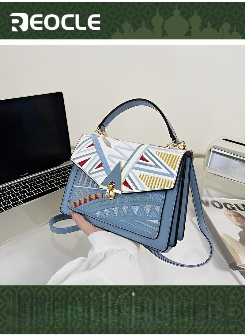 REOCLE Women's Crossbody Bags Color-Block Leather Purses Handbags with Fashion Printed Shoulder Bag for School & Office & Travel & Work  - Image 1
