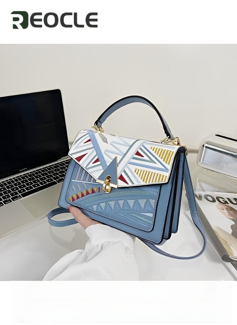 REOCLE Women's Crossbody Bags Color-Block Leather Purses Handbags with Fashion Printed Shoulder Bag for School & Office & Travel & Work  - Image 2