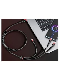 Generic 66W 3 in 1 Fast Charger Multi Function Charger Cable, Spring Retractable Data Cable, USB Cable Cord Adapter with Lightning/Type C/USB Port (Black)  - Image 3