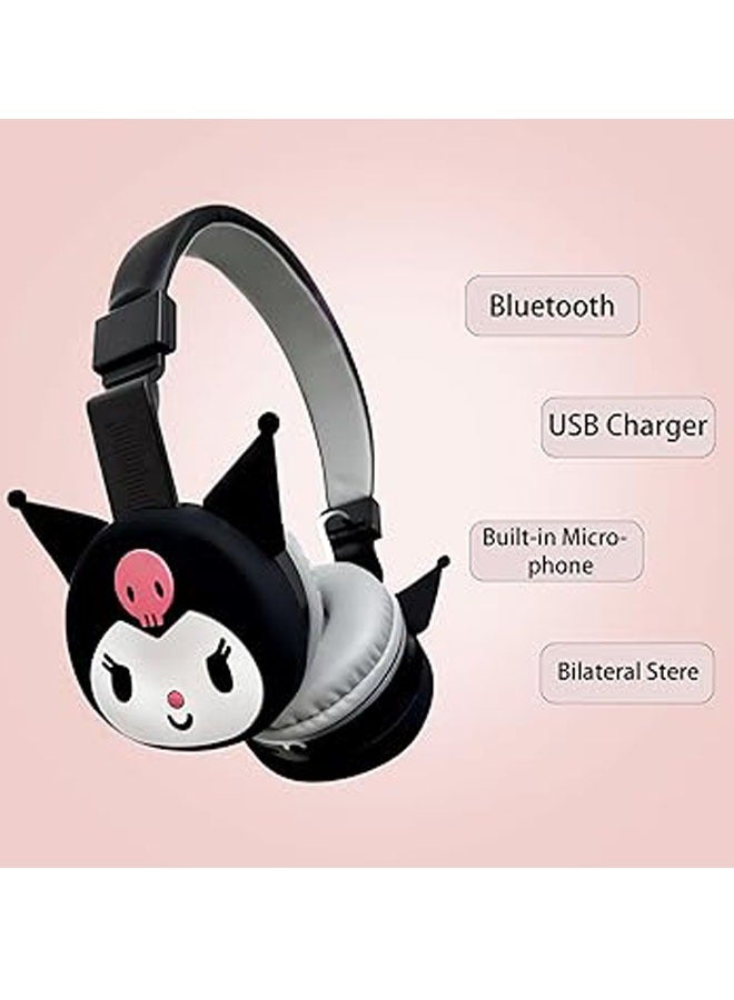 Black Kuromi pattern Bluetooth wireless headphones for children, folding headphones for children's noise reduction, suitable for children's stereo headphones for TF cards, mobile phones, tablets  - Image 3