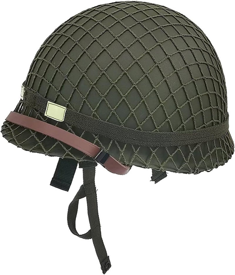 WXKHV WW2 US Army M1 Steel Military Helmet Replica with Net Cover and Chin Strap - Image 1