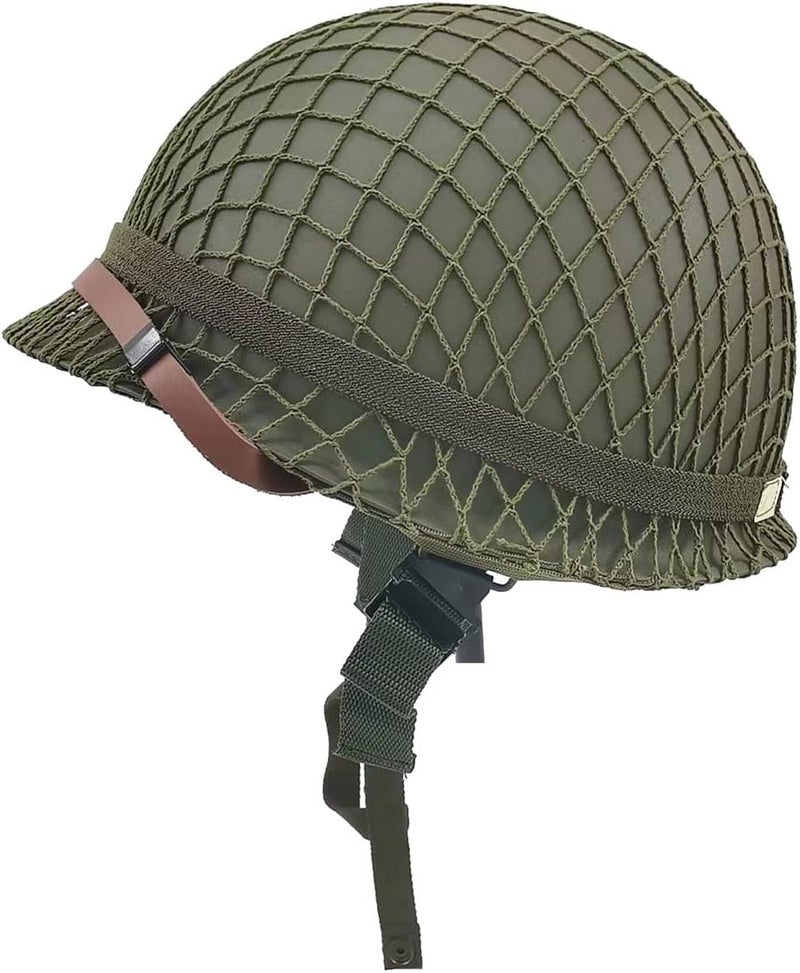 WXKHV WW2 US Army M1 Steel Military Helmet Replica with Net Cover and Chin Strap - Image 3