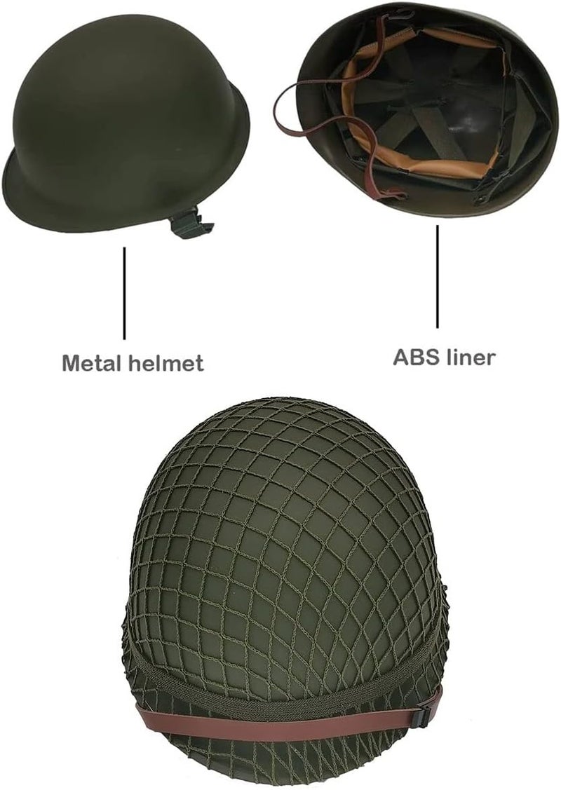 WXKHV WW2 US Army M1 Steel Military Helmet Replica with Net Cover and Chin Strap - Image 2