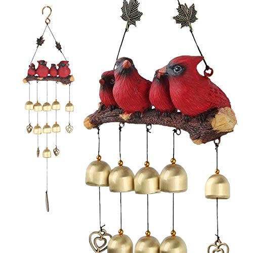 Gardenvy Cardinal Bird Wind Chime, Red Bird Bell Wind Chimes Outdoor Decorations, Garden Backyard Church Hanging Decor, Red - Image 1