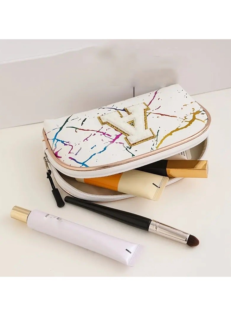 ORiTi 1pc Letter A Decor Makeup Bag Travel Cosmetic Pouch Zipper Make Up Organizer Toiletry Bag For Women Girls Gifts - Image 2