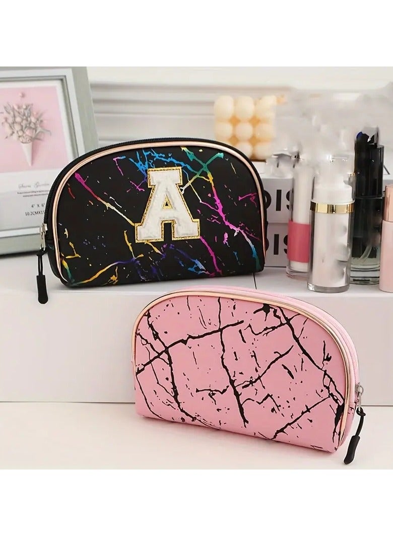 ORiTi 1pc Letter A Decor Makeup Bag Travel Cosmetic Pouch Zipper Make Up Organizer Toiletry Bag For Women Girls Gifts - Image 4