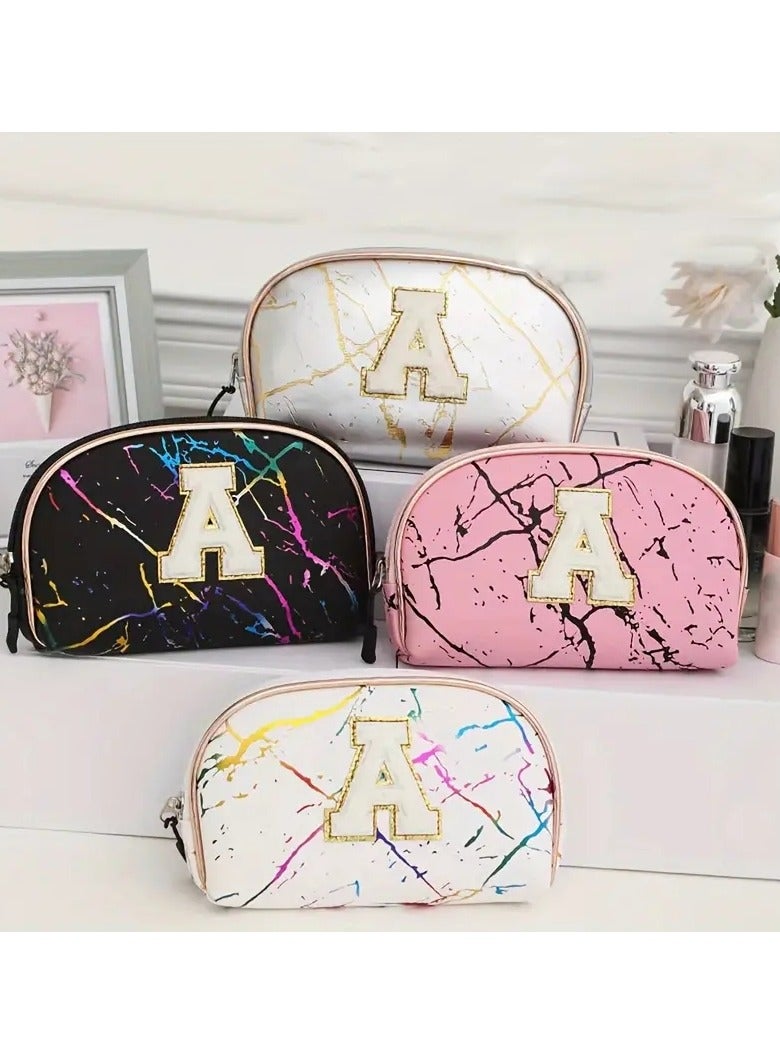 ORiTi 1pc Letter A Decor Makeup Bag Travel Cosmetic Pouch Zipper Make Up Organizer Toiletry Bag For Women Girls Gifts - Image 3
