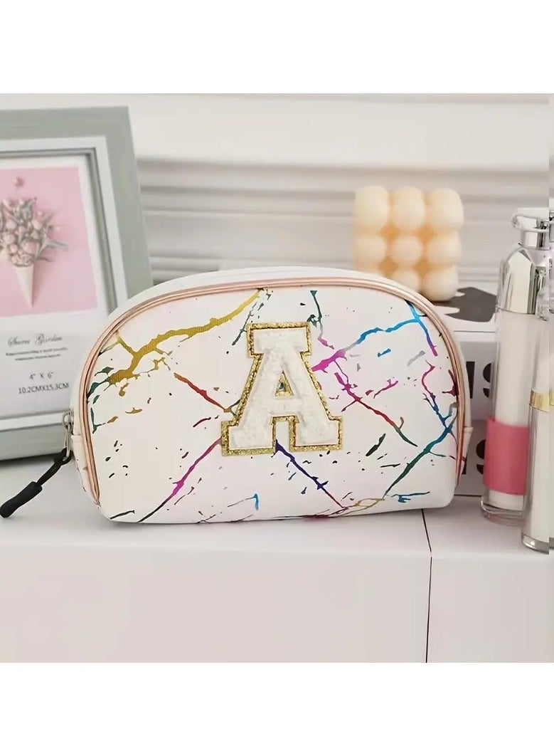 ORiTi 1pc Letter A Decor Makeup Bag Travel Cosmetic Pouch Zipper Make Up Organizer Toiletry Bag For Women Girls Gifts - Image 1