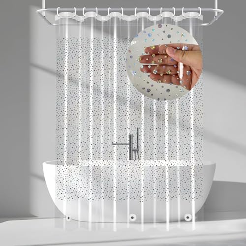 TRIMENGO PEVA Holographic Shower Curtain Liner with Glitter Gem Pattern, 70x72in Lightweight Clear Plastic Shower Curtain Liner for Shower Stall, Bathtubs - Image 1