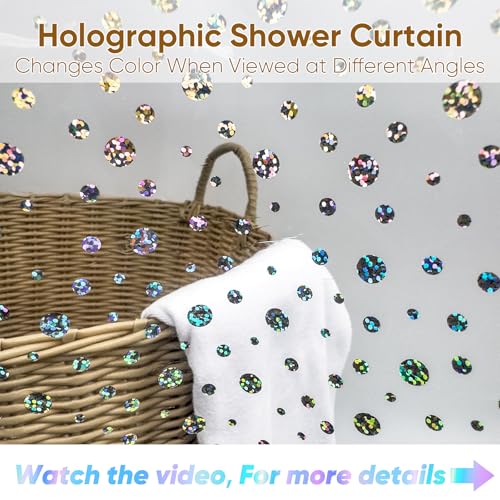 TRIMENGO PEVA Holographic Shower Curtain Liner with Glitter Gem Pattern, 70x72in Lightweight Clear Plastic Shower Curtain Liner for Shower Stall, Bathtubs - Image 3