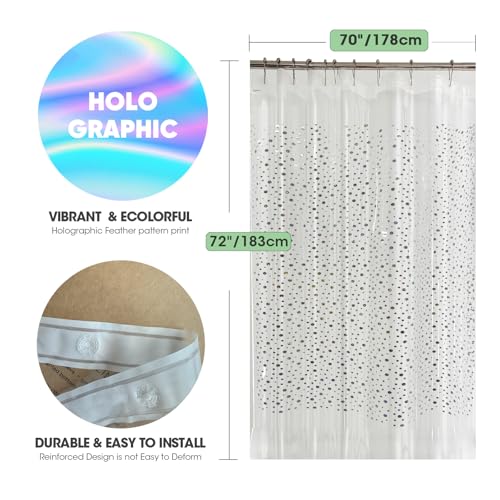 TRIMENGO PEVA Holographic Shower Curtain Liner with Glitter Gem Pattern, 70x72in Lightweight Clear Plastic Shower Curtain Liner for Shower Stall, Bathtubs - Image 5