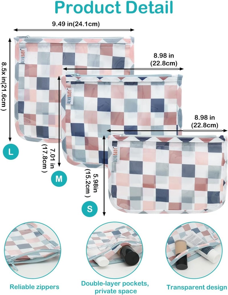 ALVA 3pcs Mess-Proof Travel Toilety Bag,Clear Cosmetic & Diaper Organizer with Front Pouch 3LT05 - Image 3