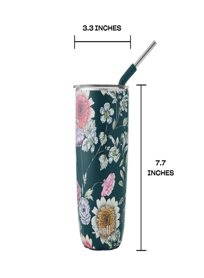S'well Stainless Steel Tumbler with Straw and Slide-Open Lid, 24oz, Midnight Botanical Triple Layered Vacuum Insulated Containers Keeps Drinks Cold for 18 Hours and Hot for 5, BPA Free - Image 4