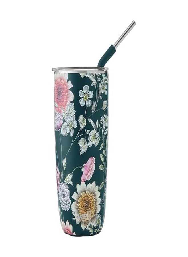 S'well Stainless Steel Tumbler with Straw and Slide-Open Lid, 24oz, Midnight Botanical Triple Layered Vacuum Insulated Containers Keeps Drinks Cold for 18 Hours and Hot for 5, BPA Free - Image 1